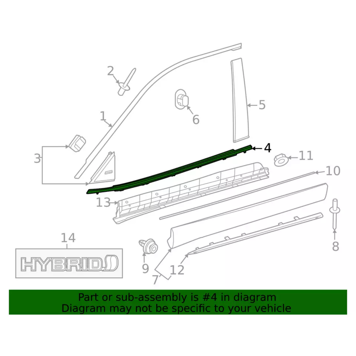 Genuine!! 2020-2023 Toyota Highlander Front Left Door Belt Molding 75720-0E100